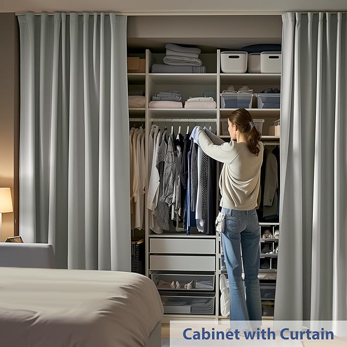 Room Divider Ceiling Mounted Curtains Track Sets Extra Wide Blackout Curtain Flexible Tracks for Bedroom Privacy Partition Separator, 1 Panel Light Grey Drape and White Rail, W15 x H8ft