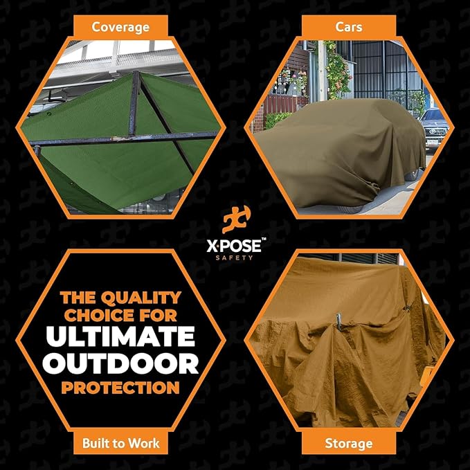 Xpose Safety Canvas Tarp - 10oz White Canvas Tarps Heavy Duty Water Resistant with Brass Grommets- Multipurpose Outdoor Tarpaulin for Camping, Canopy, Trailer, Equipment Cover 6' x 10' (2 Pack)