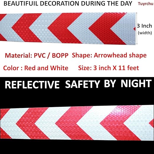 Red and White Reflective Tape Outdoor Waterproof 3 inch, High Visibility Hazard Conspicuity Safety Marking Tape (11 feet)