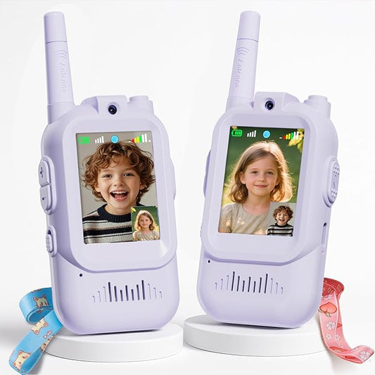 Walkie Talkie for Kids with Video: 2 Pack Rechargeable Toddler Toys with HD Camera & Voice Changer, Long Range Gift Toys for Boy & Girl Age 3-8 for Outdoor Play, Camping (Purple-Purple)