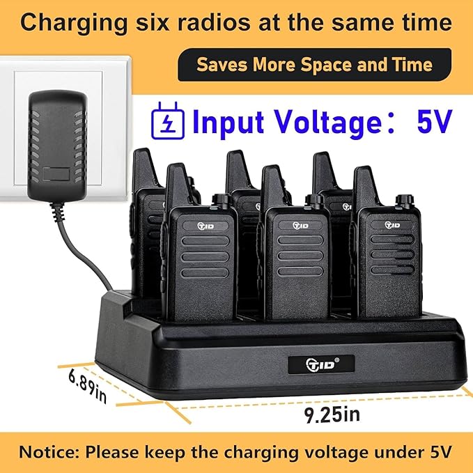 TIDRADIO TD-M8s Radios Walkie Talkies Rechargeable Two Way Radio (6 Pack) License-Free FRS Radio with 6 Way Multi Gang Charger USB Charger 2 Way Radio