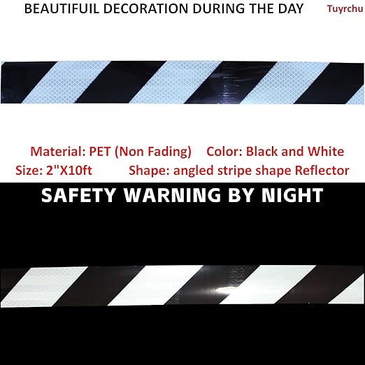Black White Reflective Tape 2 inch Wide for Cars, Outdoor Waterproof High Visibility Safety Warning Adhesive Strips (10 feet)