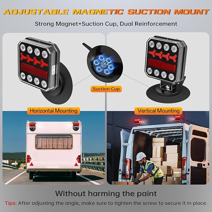 Wireless Trailer Lights, Rechargeable Magnetic LED Trailer Lights with Reverse Light, Portable Wireless Tow Tail Light Kit for Trucks, Boats, RVs, Campers, IP67 Waterproof