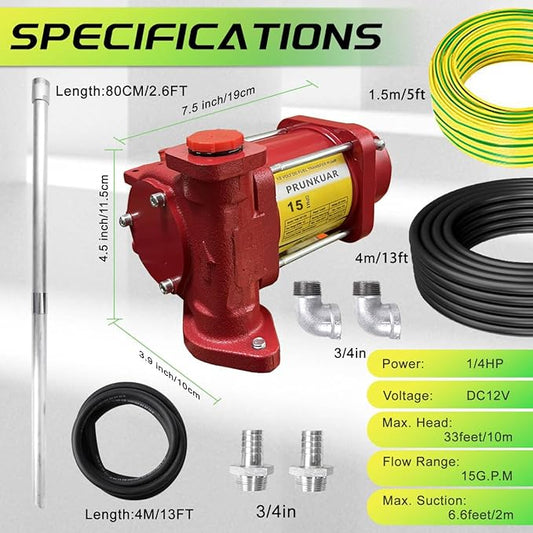 15GPM 12V Fuel Transfer Pump with Auto Nozzle, Particulate Filter for Gasoline Diesel Kerosene Biodiesel