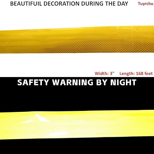 Non Fading Yellow Reflective Tape 3 inch Wide, Outdoor Waterproof High Visibility Warning Industrial Marking Tape, Safety Stickers (168 feet)
