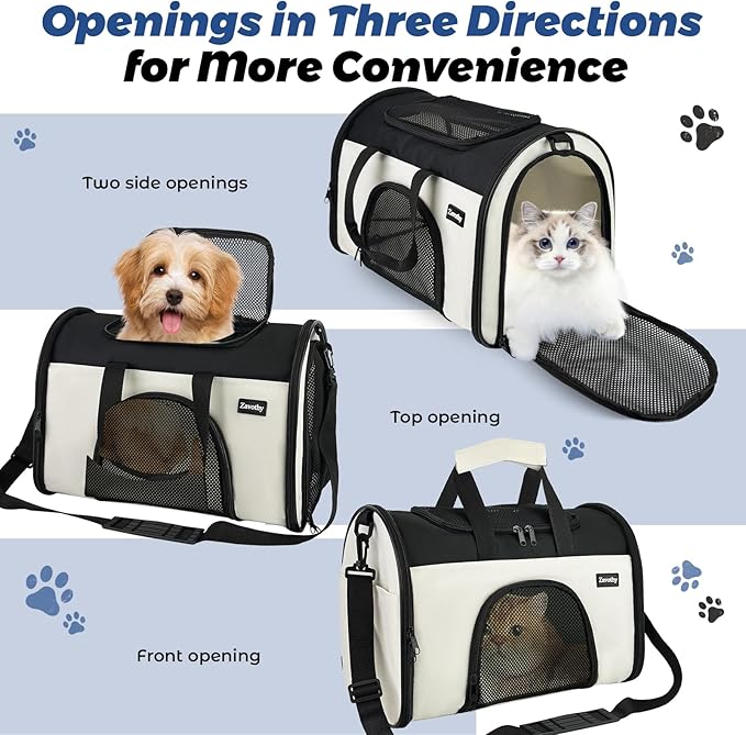 Zavothy TSA Airline Approved Soft-Sided Pet Carrier for Small to Medium Cats and Puppies, Up to 15 Lbs – Collapsible Travel Carrier for Dogs & Cats, White