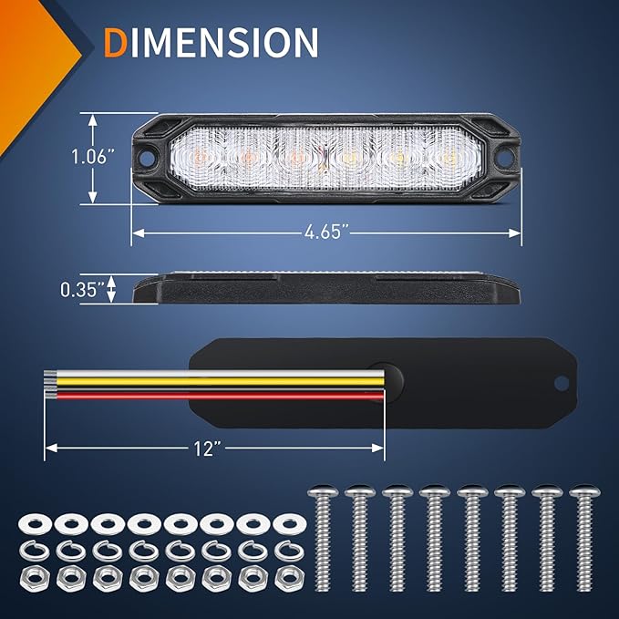 Nilight 4PCS 6LED Amber White Emergency Strobe lights 12V 24V Surface Mount Flashing Warning Hazard Light Ultra Slim Sync Feature Grille for Cars Trucks Van Off Road Vehicles SUV