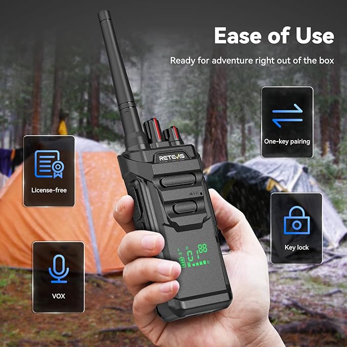 Retevis RT48H Long Range Walkie Talkies with Hidden Display, IP67 Waterproof, 1500mAh, Type-C, VOX, Rugged Rechargeable FRS 2 Way Radio for Outdoor Hiking Camping (2 Pack)