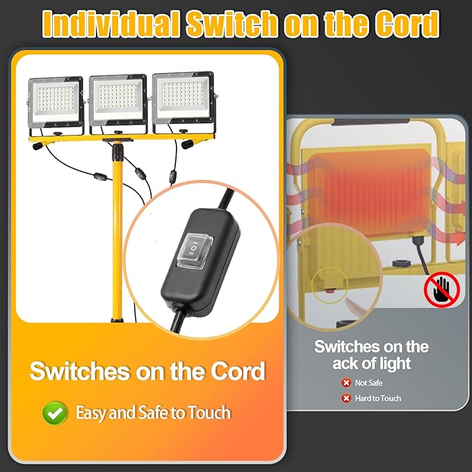 27000 Lumen LED Work Lights on Stand - 3 Head Portable Tripod Work Light- IP65 Waterproof Construction Lights with Stand for Outdoor Indoor Job Site Workshop Garage Commercial Flood Light with Stand