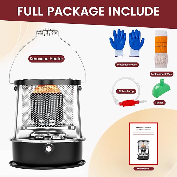10,000 BTU Kerosene Heater, Kerosene Heaters for Indoor Use, Non Electric Portable 2 in 1 Stove & Heater for Camping, Garage, Home, and Emergency Use