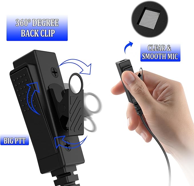 SAMCOM Acoustic Tube Earpiece Walkie Talkies, 2-Wire Air Tube Headset with Mic for Two Way Radios, Hands-Free Surveillance Radio Earpieces Compatible with FPCN10A FPCN30A, 1 Pcs