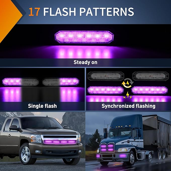 Nilight 6LED Emergency Strobe Lights 4PCS Ultra Slim Surface Mount Hazard Caution Light bar 12-24V Sync Feature Warning Flashing kit for Truck Car Vehicle ATV SUV UTV Purple
