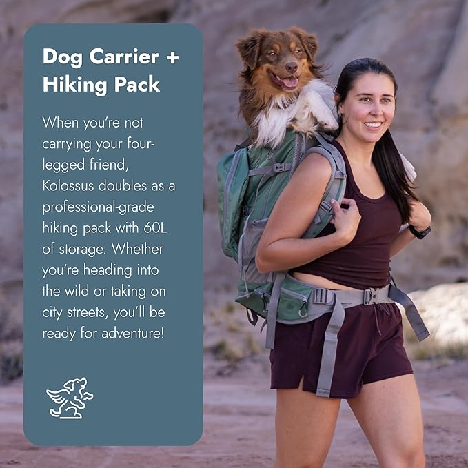 K9 Sport Sack Kolossus - X-Large, Myrtle Green - The Big Dog Backpack - Ideal for Dogs 23-25” Long - Fully Adjustable Pet Carrier - Doubles as a Professional-Grade 60L Hiking Pack