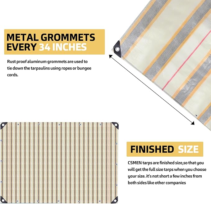 Tarp Heay Duty Waterproof 8x10ft,Stripe Tarp Cover Plastic Poly Tarpaulin for Outdoor Cover,Emergency Rain,Roof, Pool, Boat,Camping - Multipurpose with 20Mil Thickness