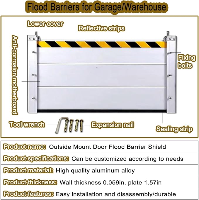 Basement/Garage Door/Home/Doorway Flood Protection Barriers, 2/3/4/5/6/7/8/9/15/18/20/23ft Reusable Detachable Aluminum Flood Panel Shield, Tall Water Prevention System(H 2ft(60cm),18ft(5.48m)