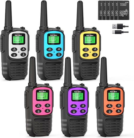 Walkie Talkies Long Range for Adults, Rechargeable Walkie Talkies 6 Pack with 22 FRS Channels, 2 Way Radios, NOAA, Li-ion Battery, LED Flashlight, VOX Gift for Family Camping