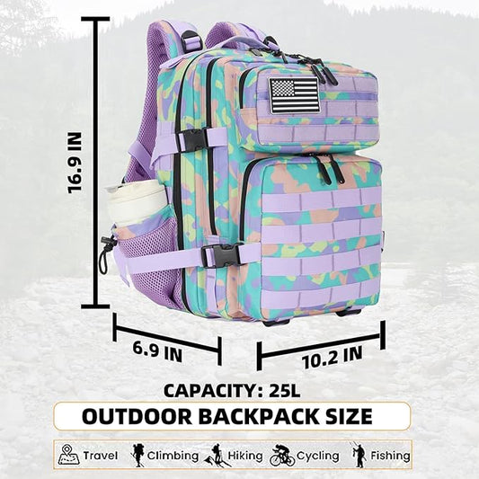 25L Tactical Military Backpack Small Travel Backpack for Men and Women Assault Pack Bug Out Bag Molle Daypack Gym Backpack with Bottle Holder (Color Camo)