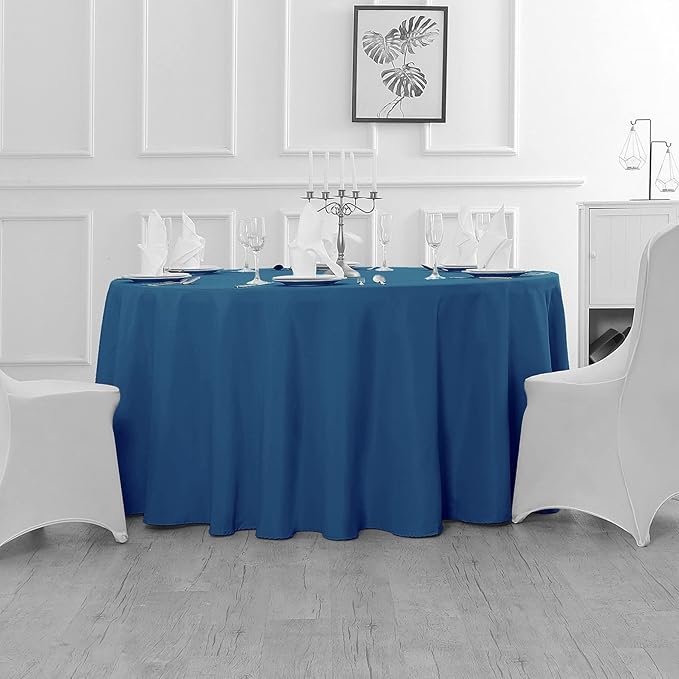 Fokitut 2 Pack Waterproof Round Tablecloth, 108 Inch, Stain Resistant and Wrinkle Polyester Table Cloth, Fabric Table Cover for Kitchen Dining, Wedding, Party, Holiday Dinner-Mediterranean Blue