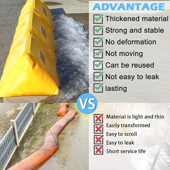 Flood Barrier 13Foot Length 12Inch Height, Flood Sandbag Alternative, Water Filled Flood Control Barrier,Reusable PVC Flood Prevention Tube, Water Barriers for Door Garage Home（Yellow）