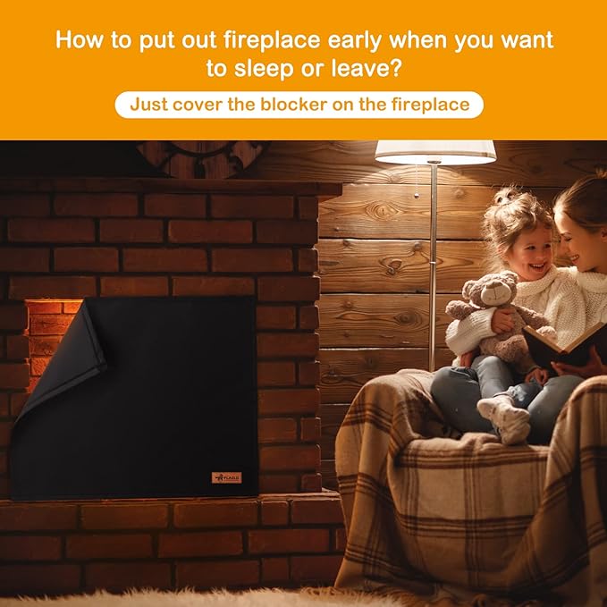 FLASLD Magnetic Fireplace Blanket for Heat Loss, Indoor Fireplace Covers Keep Drafts Out Stops Heat Loss, Fireplace Draft Stopper with Built-in Magnet for Iron Fireplace Frame (36" W x 30" H)