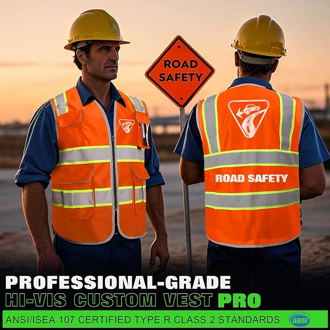 BeautyWill 10 Pack Custom Logo Safety Vest ANSI Class 2 High Visibility Reflective Vest Personalized Construction Vest Bulk