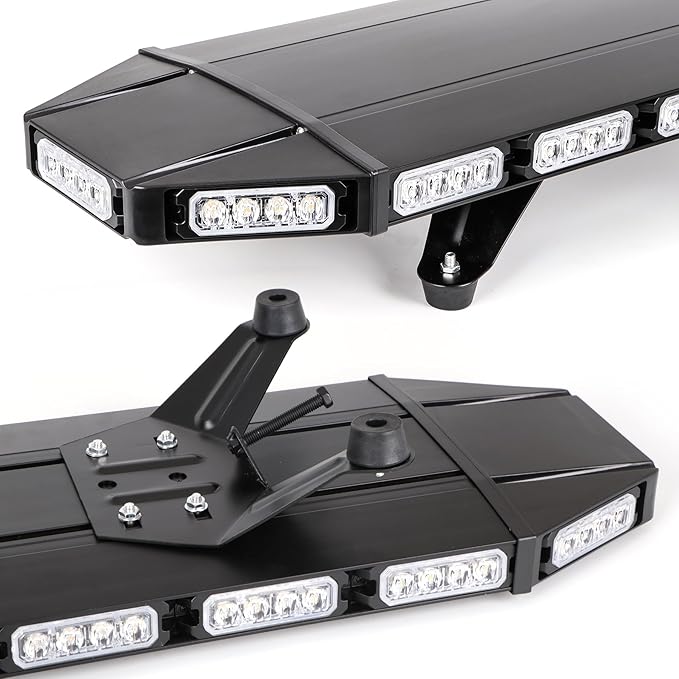 48" Extreme Bright Intensity Construction Detachable Emergency Warning Strobe Light Bar Waterproof Rooftop Low Profile Law Enforcement Hazard Flashing for Tow Truck Vehicle (Amber/White/Amber)