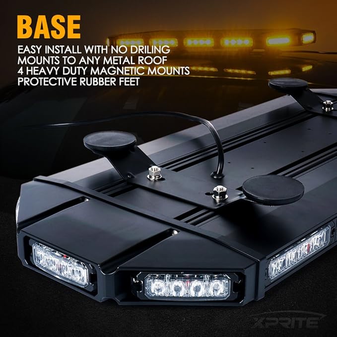Xprite 27" Amber LED Emergency Rooftop Strobe Light Bar, Magnetic-Mounted Strobe Lights for Trucks, High-Intensity Warning Beacon for Tow, Construction, Snowplow, Patrol Vehicles