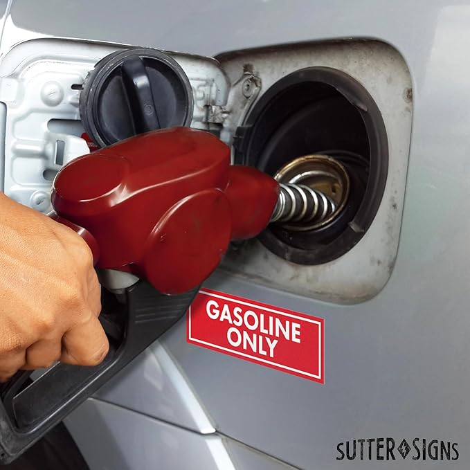 Sutter Signs 3pc Gasoline Only Stickers for Fuel Tank | Weatherproof Adhesive Decals for Trucks, Tractors, Fuel Cans, Gas Caps