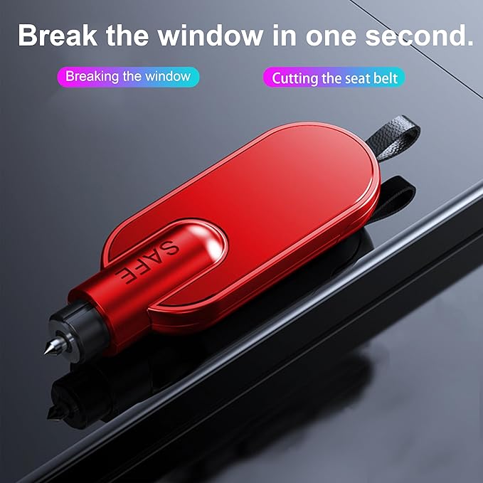Amooca Emergency Escape Tool 2-Pack Window Breaker & Seatbelt Cutter 2-in-1 Portable Car Safety Hammer for Home & Vehicle Glass Break Red