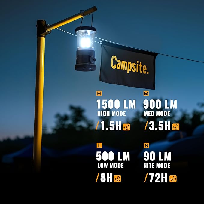 LED Camping Lantern, 1500 LM Lanterns for Power Outages with 4 D Batteries Included, Battery Powered Lantern Flashlight with 4 Light Modes, Weatherproof Tent Light for Storms and Hurricanes