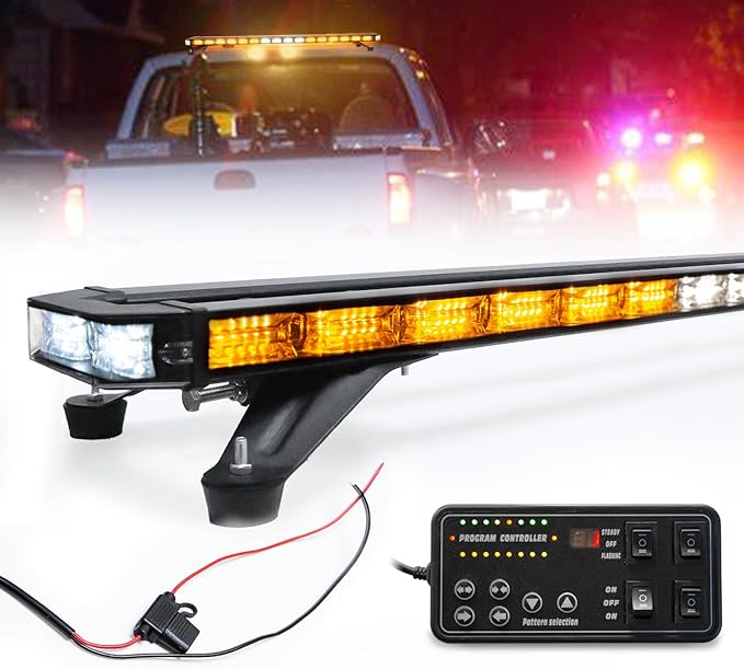 LUMENIX 48 Inch Rooftop Strobe Emergency Lights Bar Heavy-Duty Warning Flashing Traffic Lightbar w/White LED Alley and Take Down Light for Construction Vehicles Towing Work Trucks Snow Plows - Amber