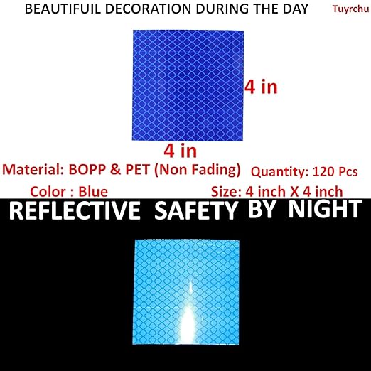 Blue Reflective Stickers 4 inch X 4 inch, Outdoor Waterproof High Visibility Warning Safety Adhesive Reflector Tape (120 Pcs)