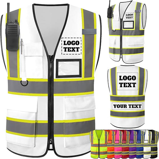 Custom Logo Safety Vest–Reflective High Visibility 2-Tone Work Vest for Men Construction Jacket Vests with Zipper Pockets