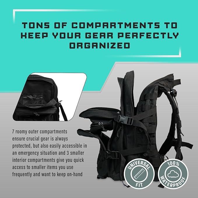 MODERN NEEDS 40L Tactical Backpack | Heavy Duty Military Backpack for Men | Molle Tactical Bag with 7 Compartments | Assault Pack Daypack | Outdoor Camping, Hiking, Survival, Gym, Travel – Black