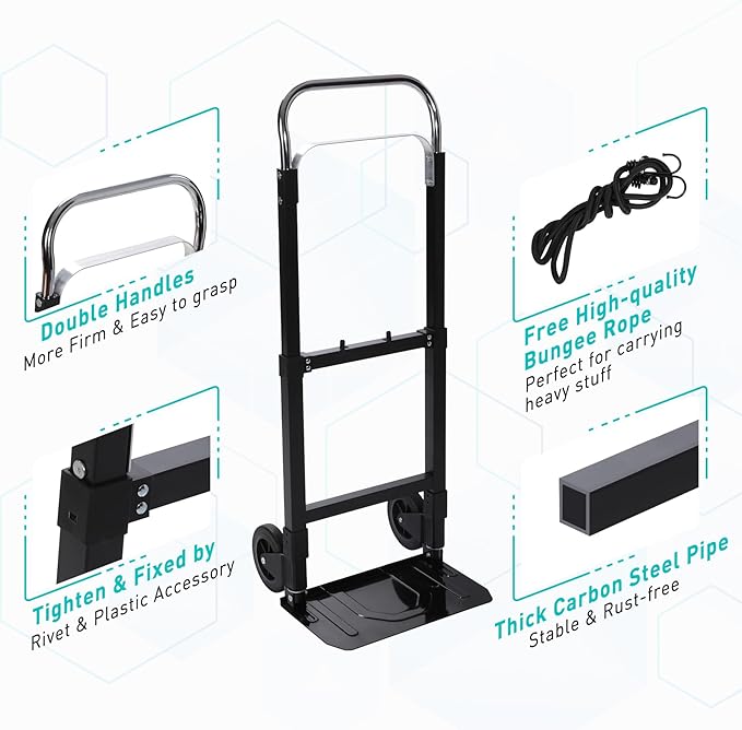 RedSwing Dolly Cart Folding Hand Truck, Portable Convertible Dolly Heavy Duty, Foldable Collapsible Cart for Moving Luggages, Warehouse, Office, Home, 180Lbs Load Capacity