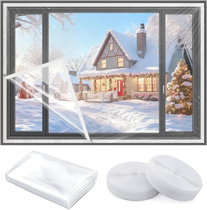Window Insulation Kit, 47 in x10 ft Cuttable Plastic Film with Adhesive Tape for Winterizing