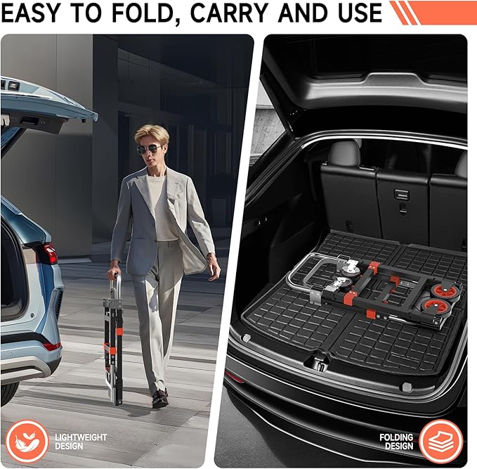 3-in-1 Heavy Duty Folding Hand Truck, 500LB Capacity Convertible Steel Dolly Cart with 360° Swivel Wheels & Telescopic Handle, Foldable Utility Wagon for Moving, Warehouse and Shopping