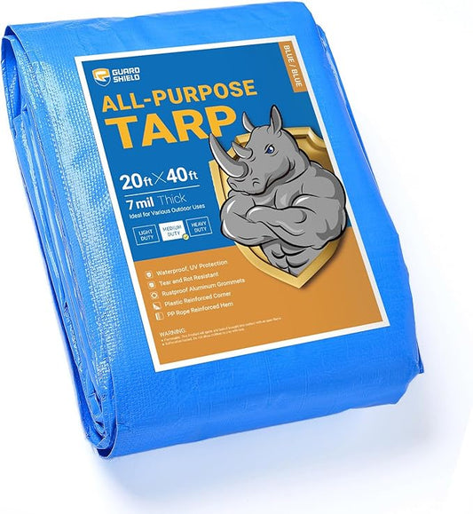 GUARD SHIELD Blue Tarp Waterproof 20x40 Feet Medium Duty All Purpose Poly Tarps Cover 7mil