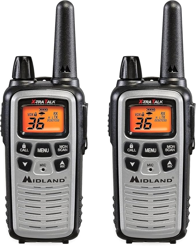 Midland LXT600VP4 FRS Business Walkie Talkies - Long Range 36-Channel Two-Way Radios with Headsets and Charging Base, NOAA Weather Alerts (2-Pack, Gray)