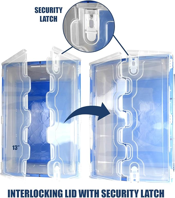 Mount-It! Collapsible Storage Bin with Attached Lid [65 Liter] Folding Crate, Durable Plastic Container, Trunk Storage, Box (23x15x13 Inches), Clear & Blue