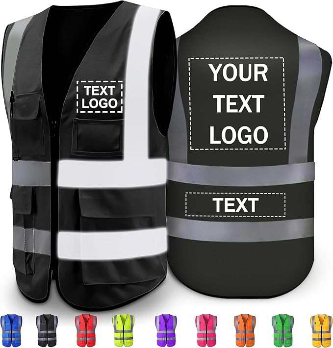 Custom Reflective Safety Vest with Pocket High Visibility Class 2 for Men Customized Logo Text for Construction Workwear