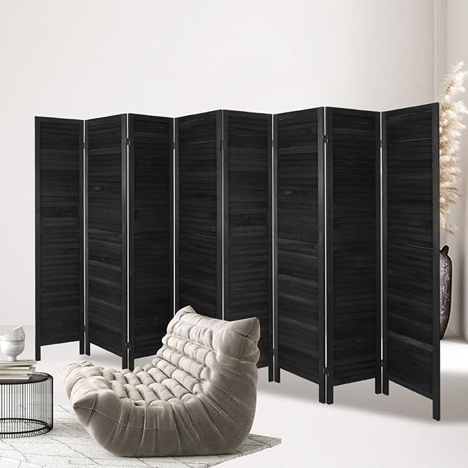 ECOMEX 8 Louver Wood Room Divider 5.6ft.Tall Folding Privacy Screen Panels, Room Divider Wall, Divider for Room Separation, Partition Room dividers and Effectively Block Sight(Black)