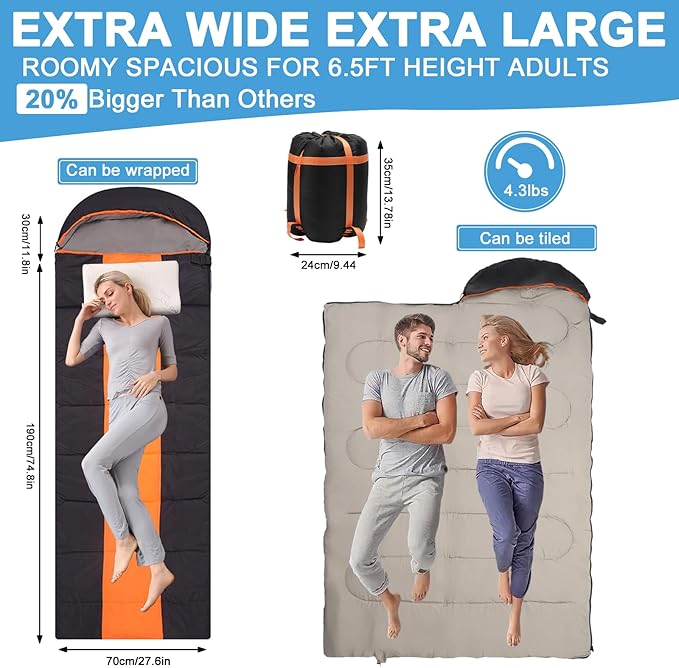 Heated Sleeping Bag for Adults, Electric Warm Bag with 3 Adjustable Heating Levels, USB Powered Heating Pads Adjustable Hood, 0 Degree Sleeping Bag Keep Warm for Cold Weather Camping Outdoor Hiking