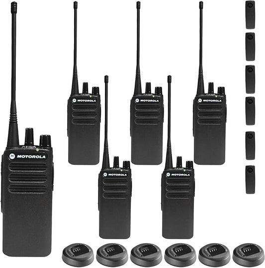 6 x Motorola CP100D Analog UHF Portable Non-Display Two Way Radio, 16 Channel, 4 Watt (403-480MHz) - 6 Pack Bundle