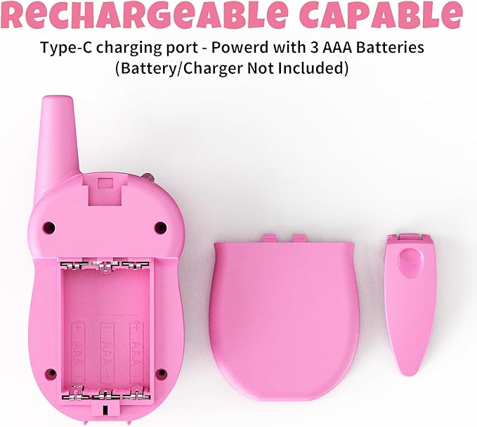 Walkie Talkies for Kids 2 Pack - Boys Girls Christmas Toys Birthday Gifts for Age 4-6 6-8 Year Old Kid Presents - Rechargeable Long Range 2 Way Radio Flashlight Pink Outdoor Toy Camping Hiking