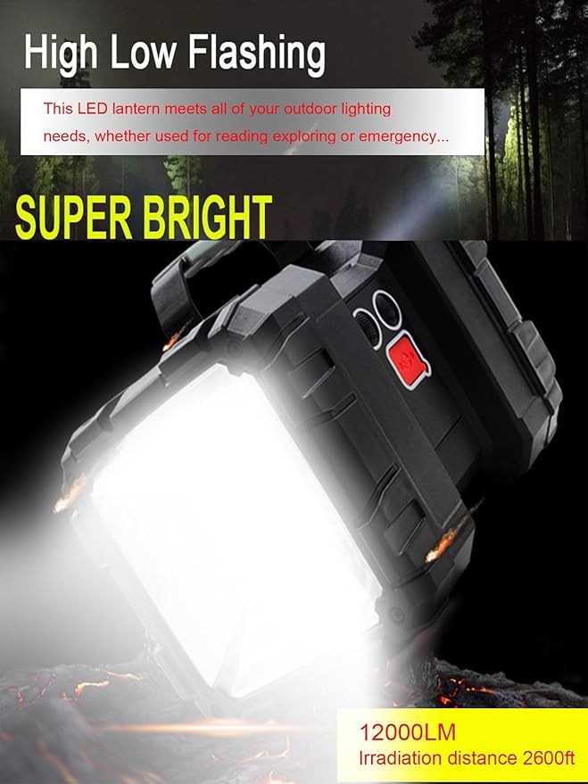 Rechargeable LED Searchlight Flashlight, LED Spotlight Big Power Capacity 12000LM 20h Ultra-Long Standby 7 Lights Modes Camping Work Light, Waterproof for Home, Outdoor (35LEDs)