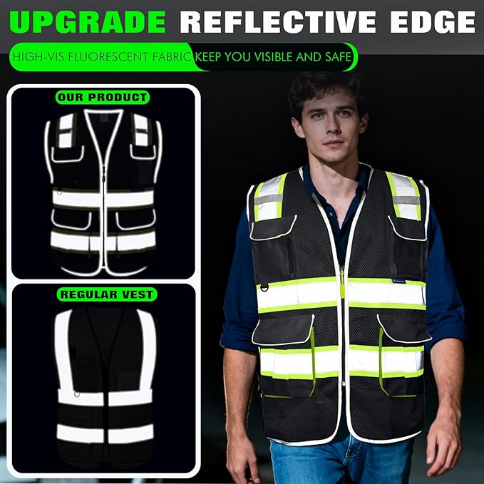 BeautyWill 10 Pack Custom Logo Safety Vest ANSI Class 2 High Visibility Reflective Vest Personalized Construction Vest Bulk