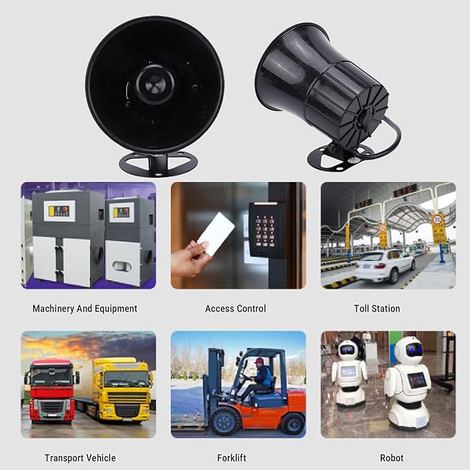 Sanpyl Alarm Horn Siren PA Speaker, 120dB 15W 8 Sound Loud Car Siren Vehicle Horn Hooter / Ambulance / Boat / Traffic Sound, Black