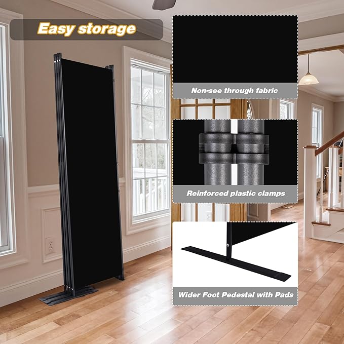 Room Divider, 4 Panel Folding Privacy Screens with Wider Feet, 6 Ft Portable Room Partition for Room Separator, Room Divider Panel 88" W X 71" H, Partition Room Dividers Freestanding，Black