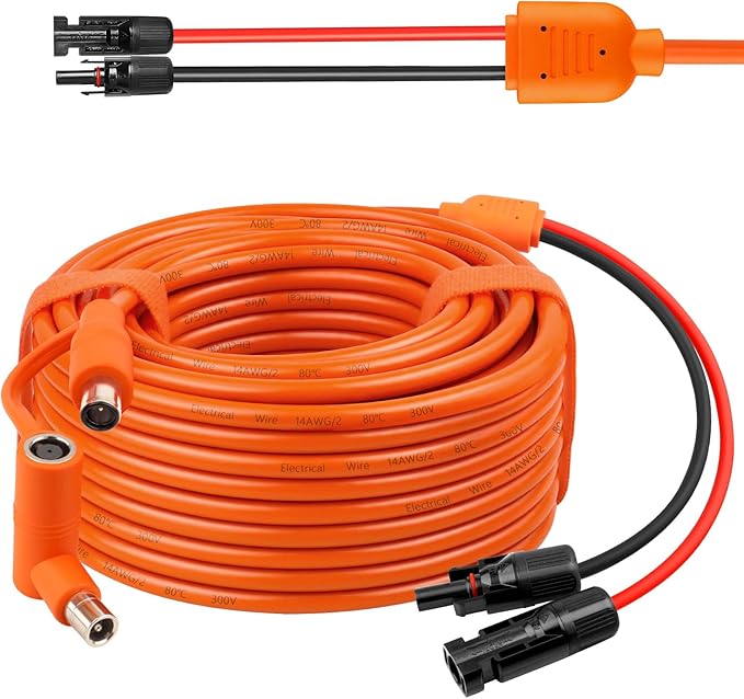 Solar to DC 8mm Charge Extension Cable 50FT,12AWG+14AWG Solar Cable with Solar Panel Connector to DC7909/8020 Compatible with Anker,GZ Yeti,BLUETT,Jackery Portable Power Station